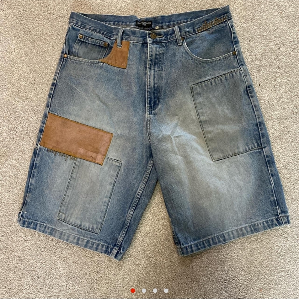 Rocawear Shorts Size 38 Leather Suede Patchwork Details